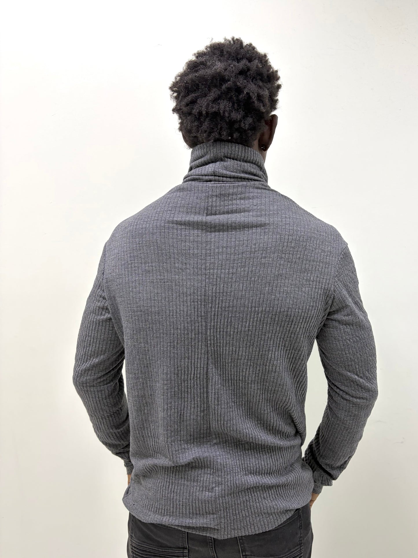 FW25 ||HIGH NECK FAULTED  FAULTED SHOULDER TOP || 100% COTTON||GREY