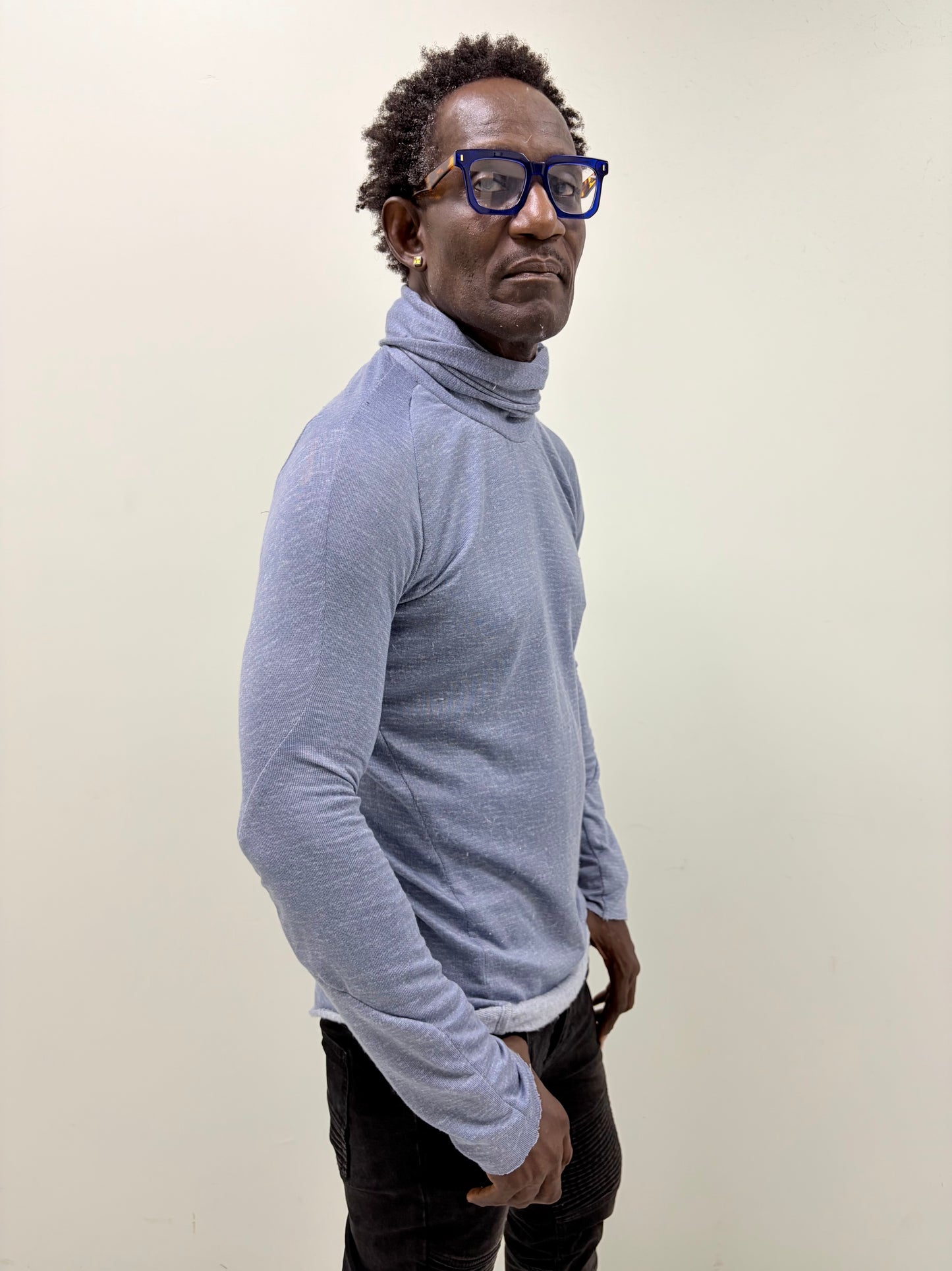 FW25 ||HIGH NECK RAGLAN TOP || SILK +  COTTON|| SEA GREY