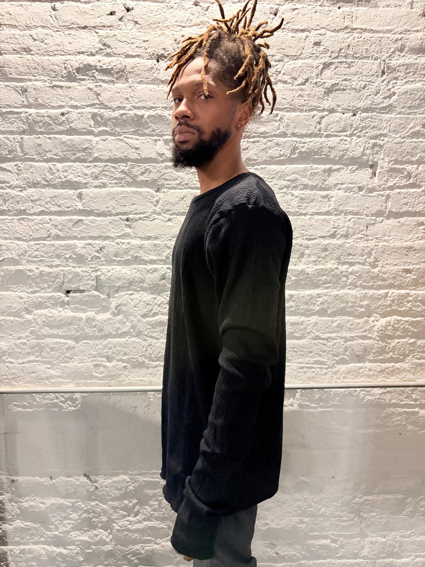 ZBT JAMAICA || PRIMORDIAL LONG SLEEVE ||CRINKLED COTTON ||  BLACK