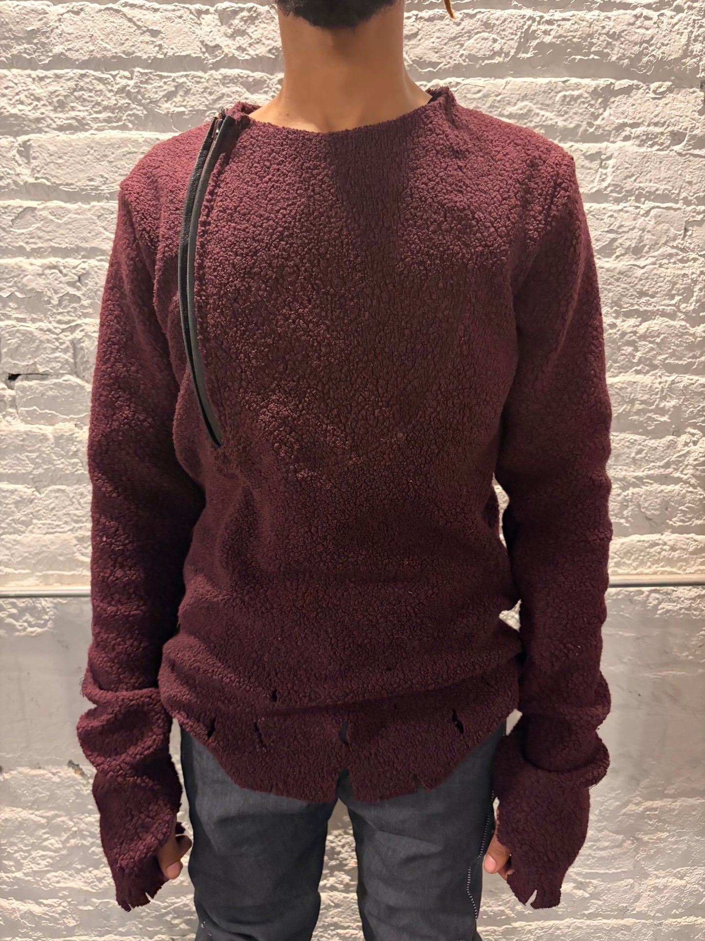 FW25|| ASYMMETRIC ZIPPER POCKET "HOLY" PULLOVER ||WOOL ||  MAROON