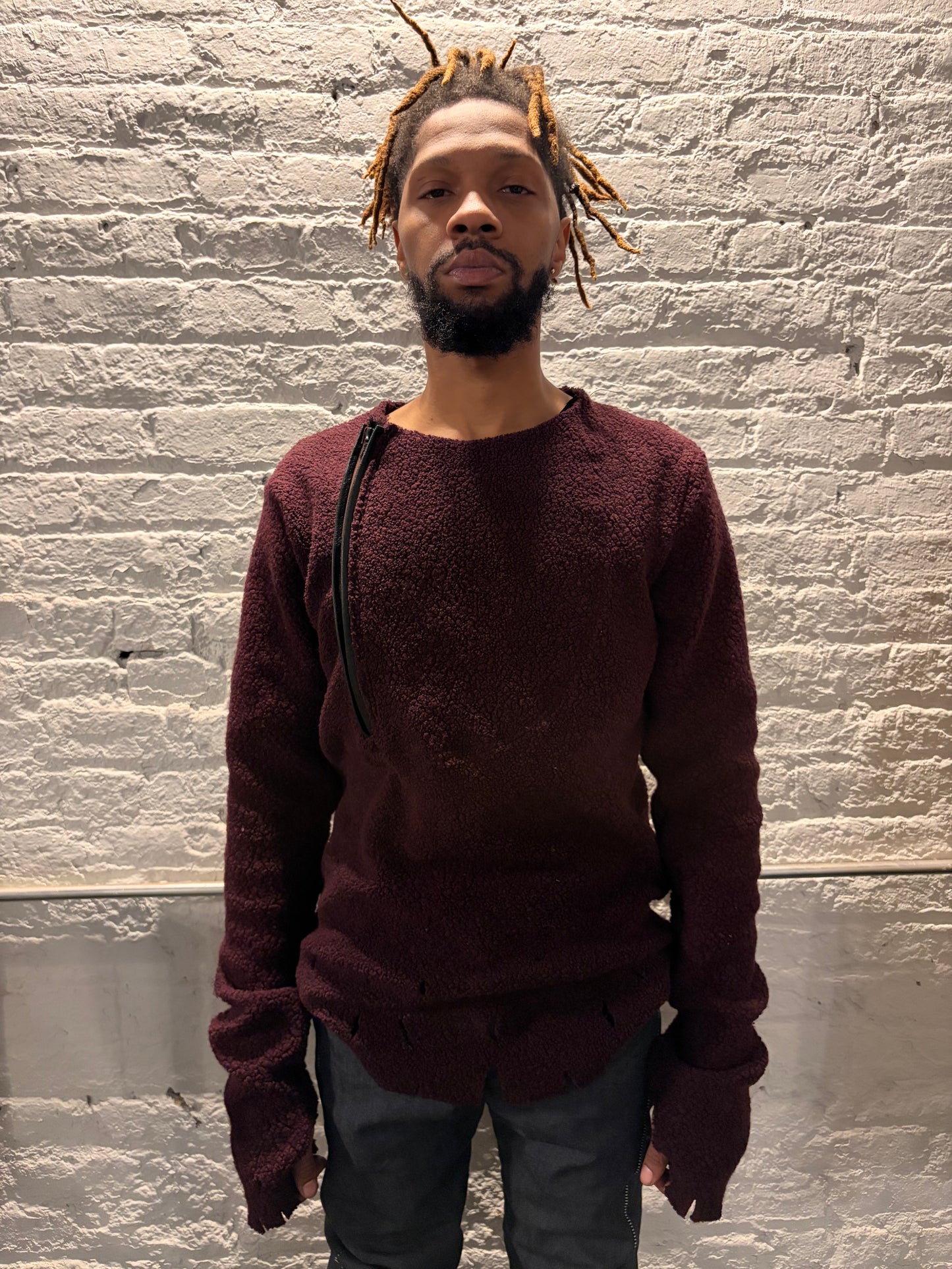 FW25|| ASYMMETRIC ZIPPER POCKET "HOLY" PULLOVER ||WOOL ||  MAROON