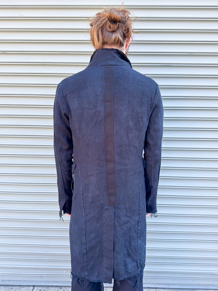 SS24 || RUCHED LAPEL PROTOLOGICAL ARCHETYPE COAT || BLACK