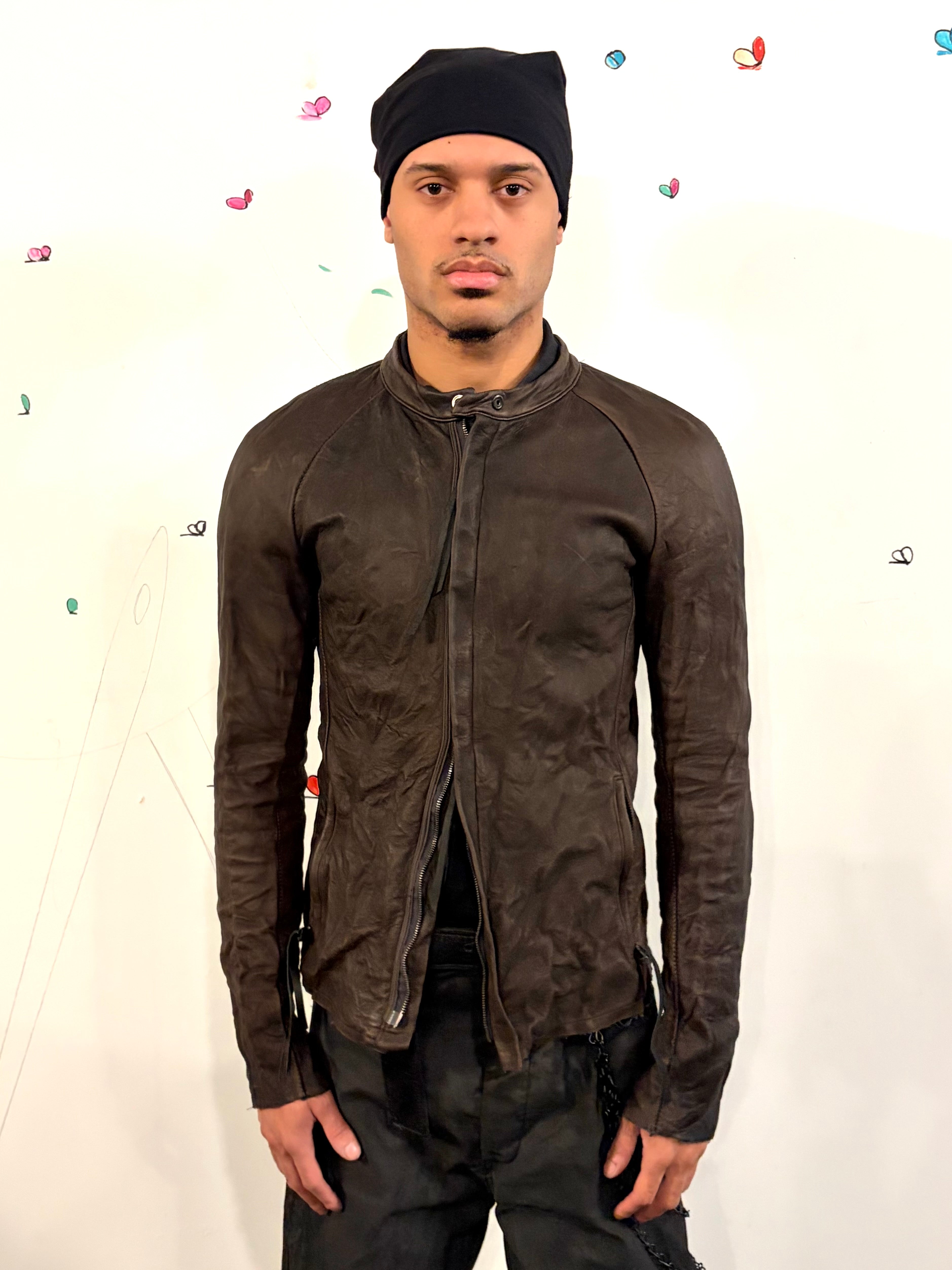 SS26 || RAGLAN FRONT SHIRT JACKET -GREY LEATHER – ZFactorie