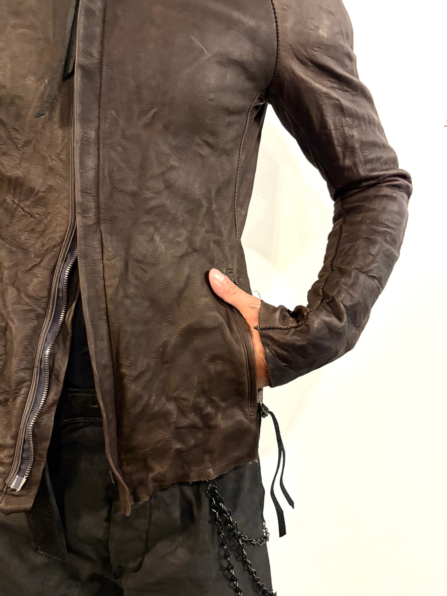 SS26 || RAGLAN FRONT SHIRT JACKET -GREY LEATHER