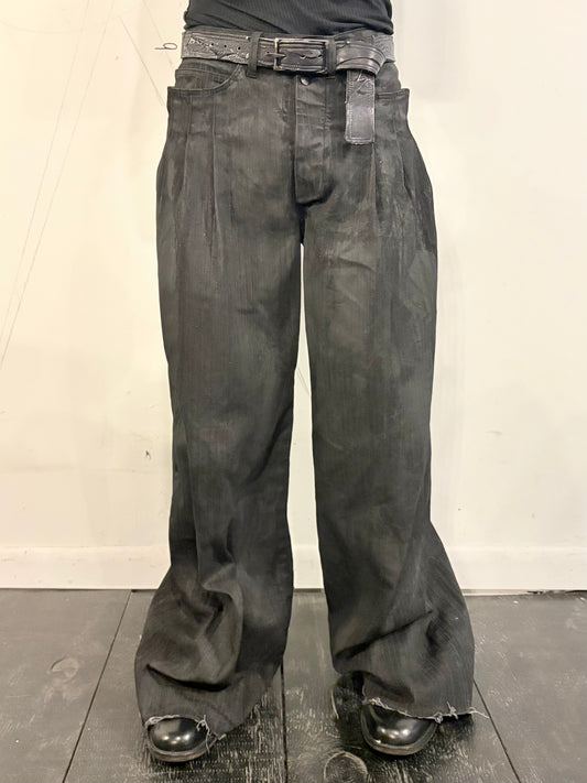 SS26 ||  12 PLEAT  PANTHEON JEANS || 100% COTTON - COATED BLACK