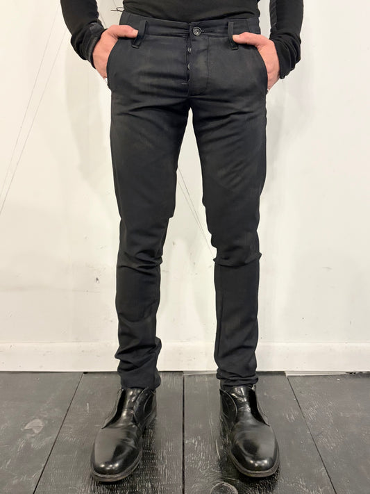 SS26 || MINIMALIST SLIM PANTS - BLACK WOOL || VOLCANIC SULPHUR COATED