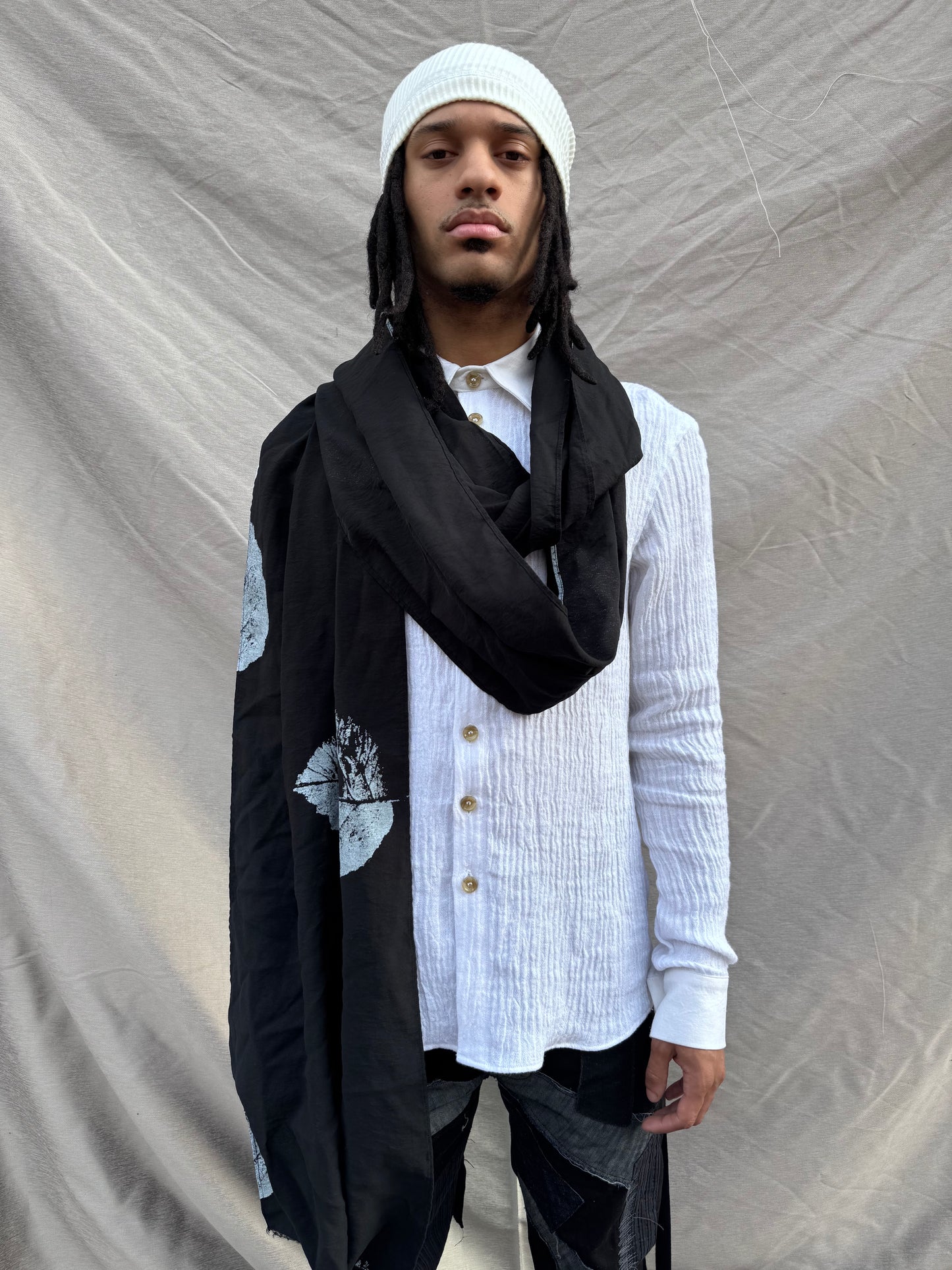 SS25 || SLIM DRY JAMAICAN LEAF RAYON SCARF ||.  BLACK