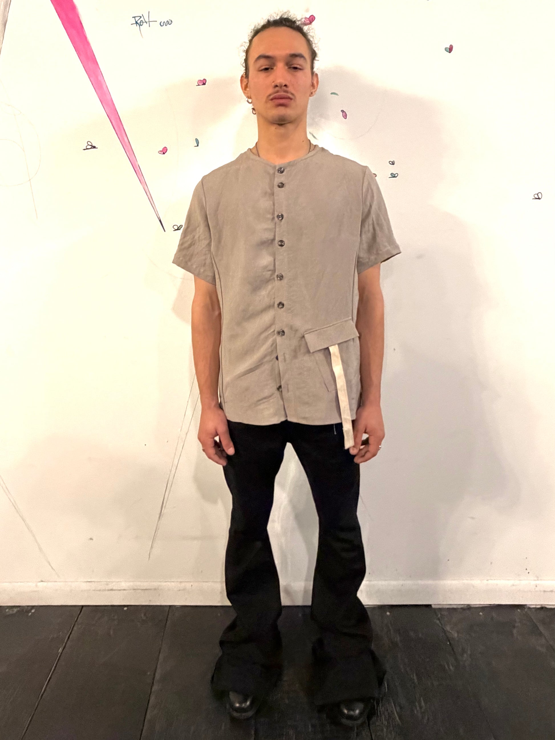 collarless dress shirt short sleeve COLLARLESS SHORT SLEEVE SHIRT 87ORIGINS