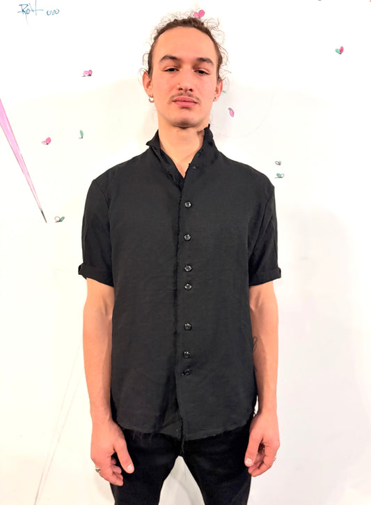 SS26 || PROTOLOGICAL ARCHETYPE SHORT SLEEVE SHIRT || BLACK || LINEN + RAYON