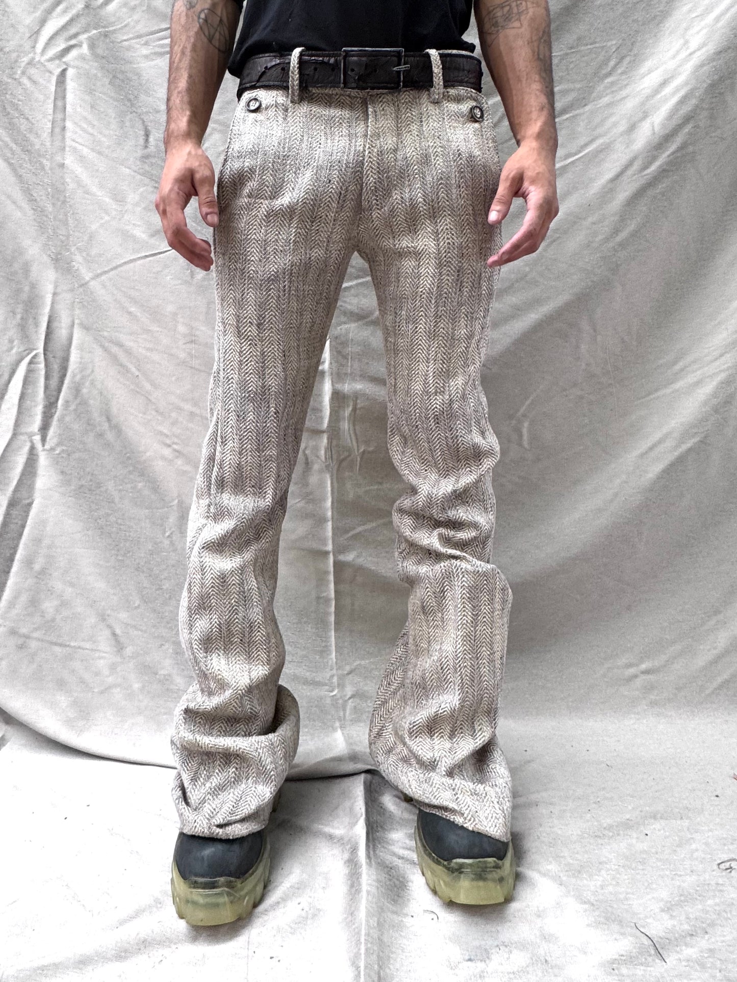 SS25 || EXPANDED BOOT CUT TAILORED PANTS || HERRINGBONE LINEN