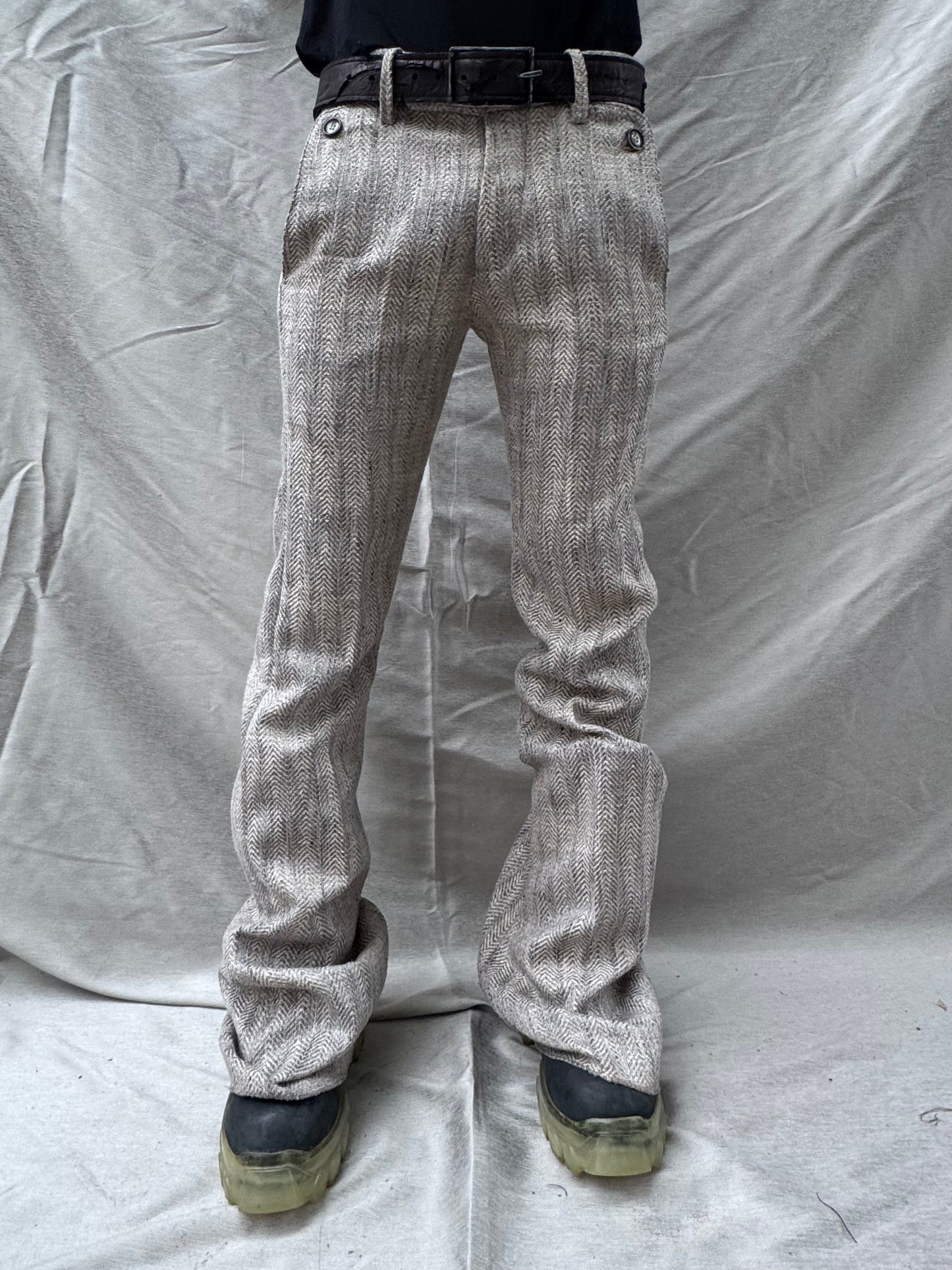 SS25 || EXPANDED BOOT CUT TAILORED PANTS || HERRINGBONE LINEN