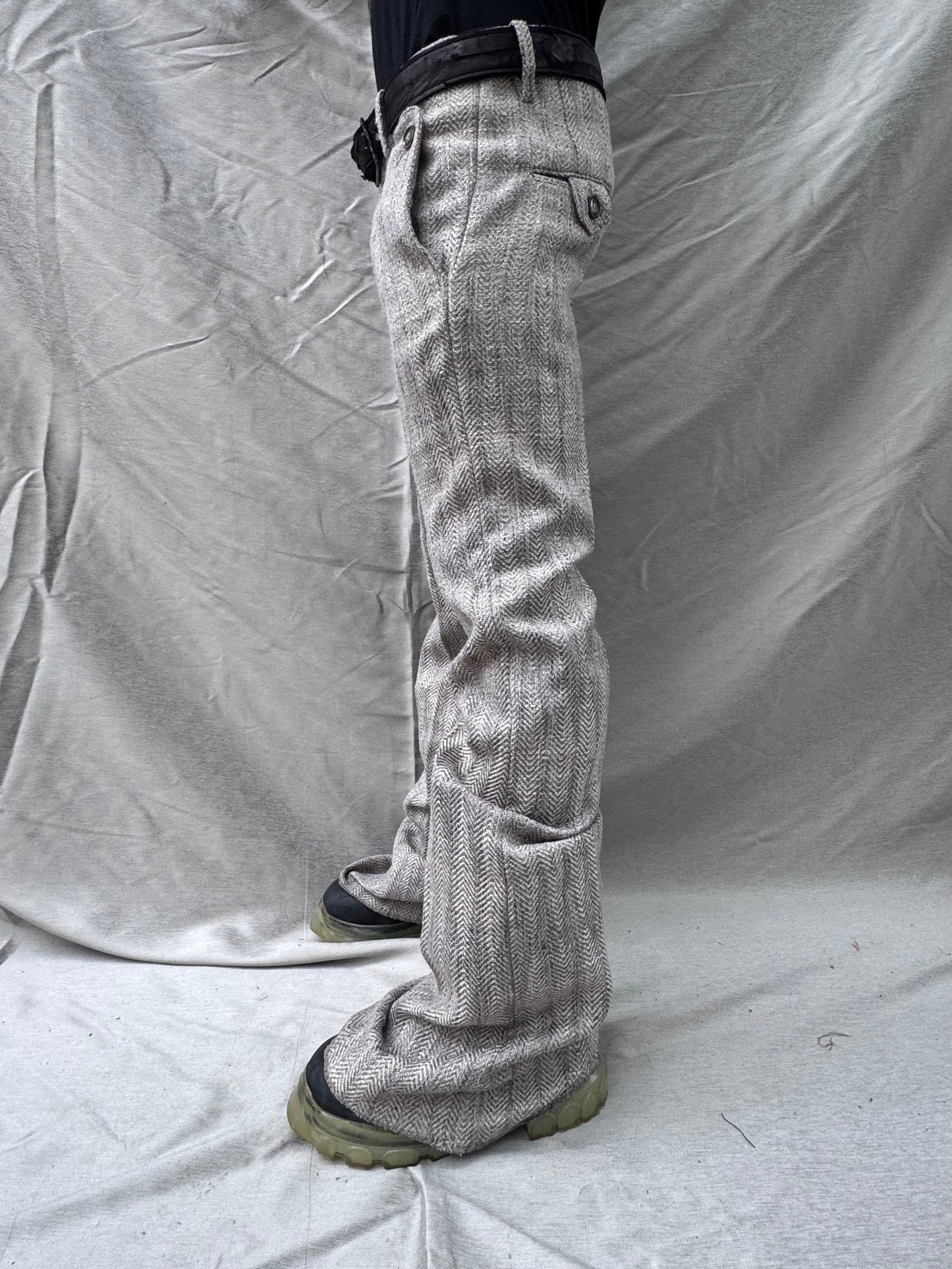 SS25 || EXPANDED BOOT CUT TAILORED PANTS || HERRINGBONE LINEN