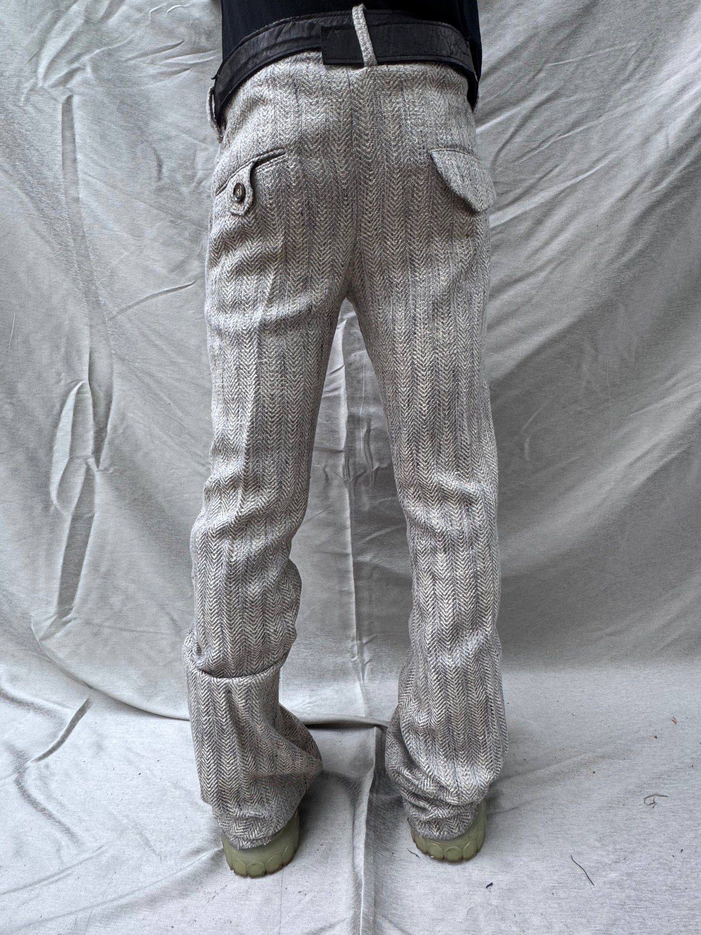 SS25 || EXPANDED BOOT CUT TAILORED PANTS || HERRINGBONE LINEN