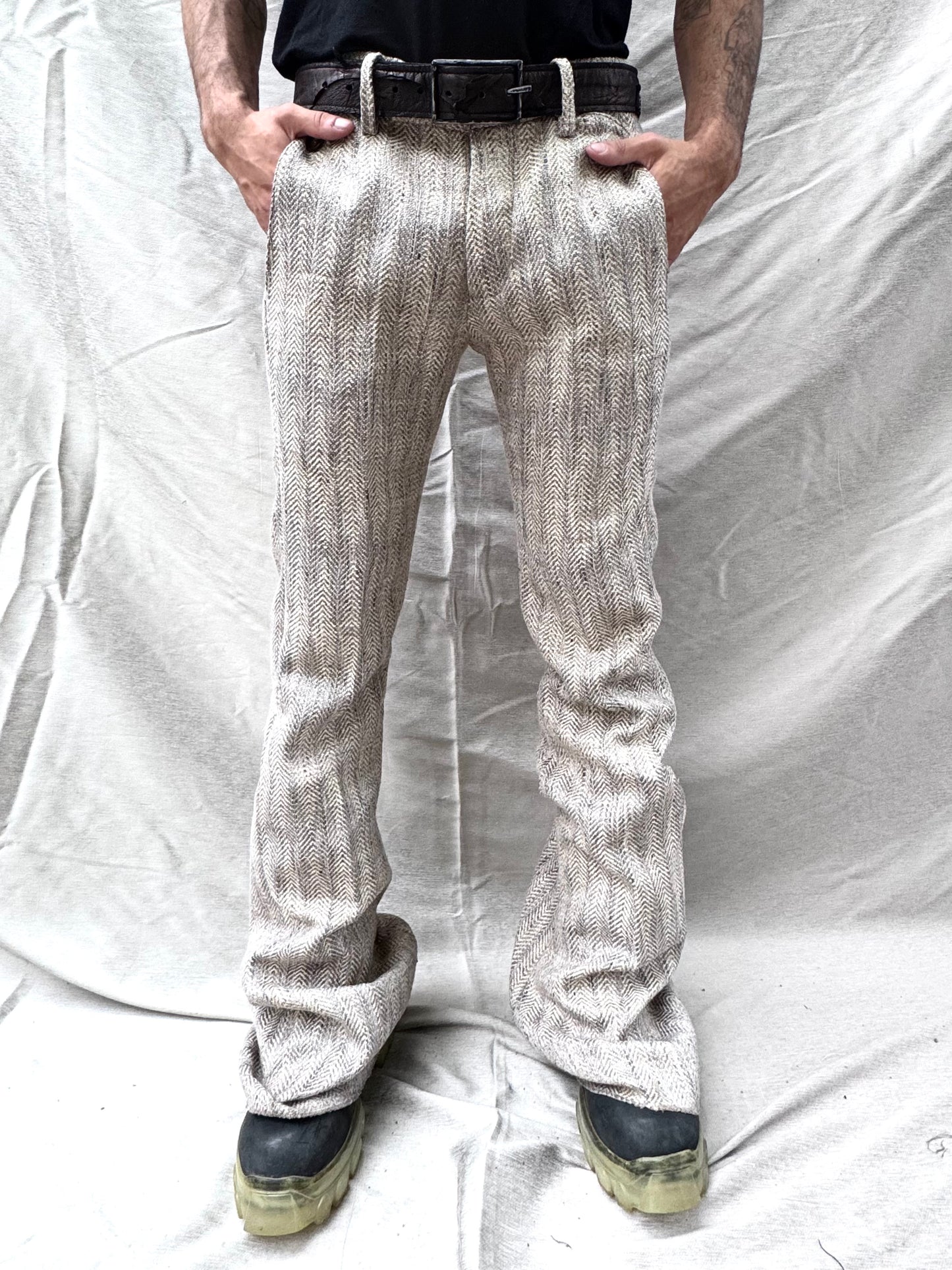 SS25 || EXPANDED BOOT CUT TAILORED PANTS || HERRINGBONE LINEN