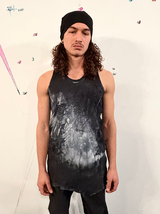 SS26 ||LEATHER ASYMMETRIC TANK - KANGAROO BLACK