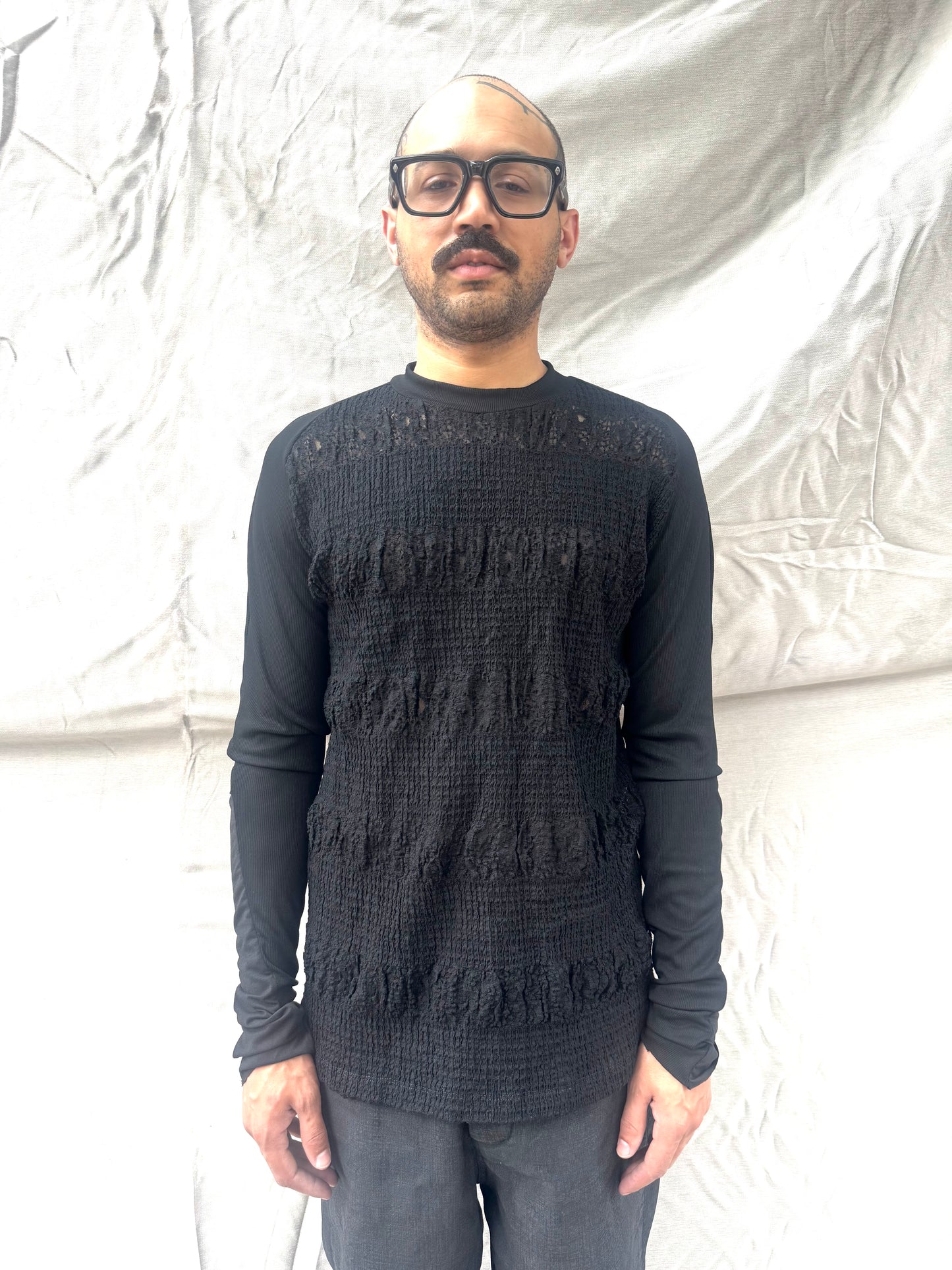 FW26 || SYMMETRICAL LONG SLEEVE 3DT ||  BLACK MIXED KNIT