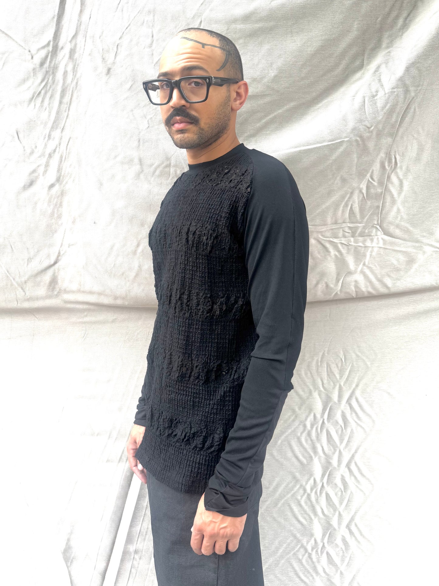 FW26 || SYMMETRICAL LONG SLEEVE 3DT ||  BLACK MIXED KNIT
