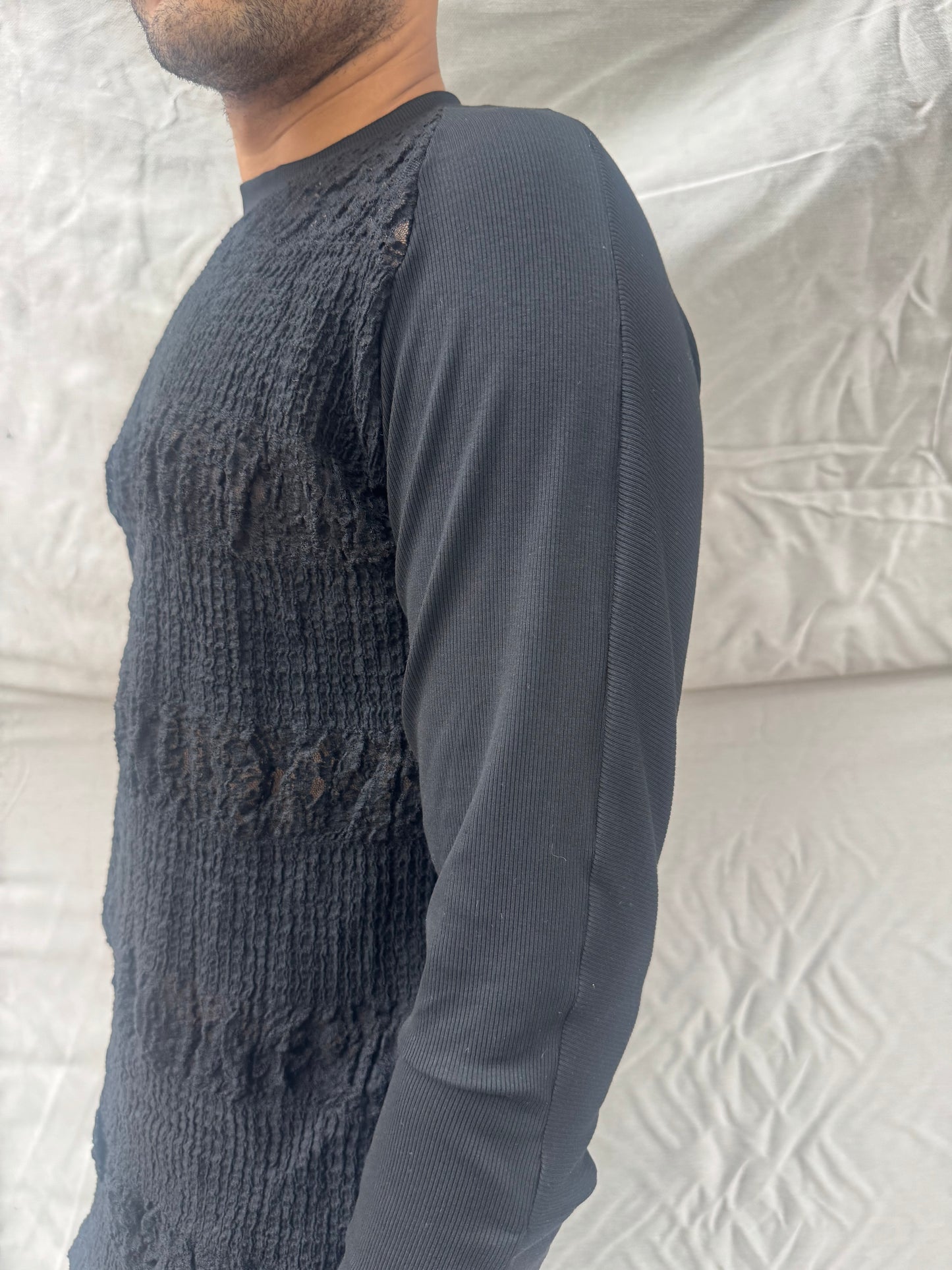 FW26 || SYMMETRICAL LONG SLEEVE 3DT ||  BLACK MIXED KNIT