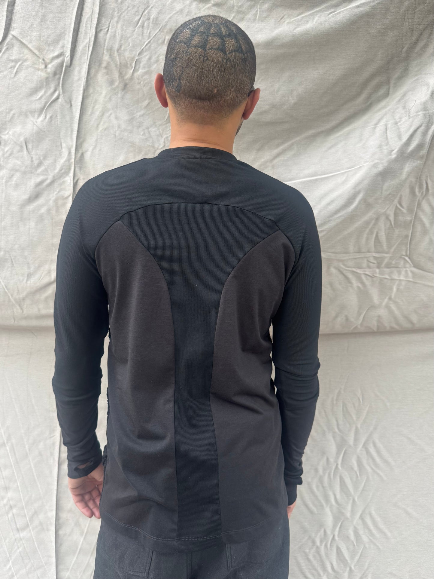 FW26 || SYMMETRICAL LONG SLEEVE 3DT ||  BLACK MIXED KNIT
