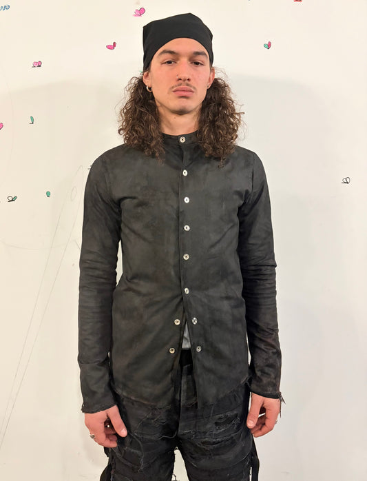 SS26 || FAULTED SHOULDER REVERSIBLE SHIRT || BLACK || VOLCANIC SULPHUR TREATED