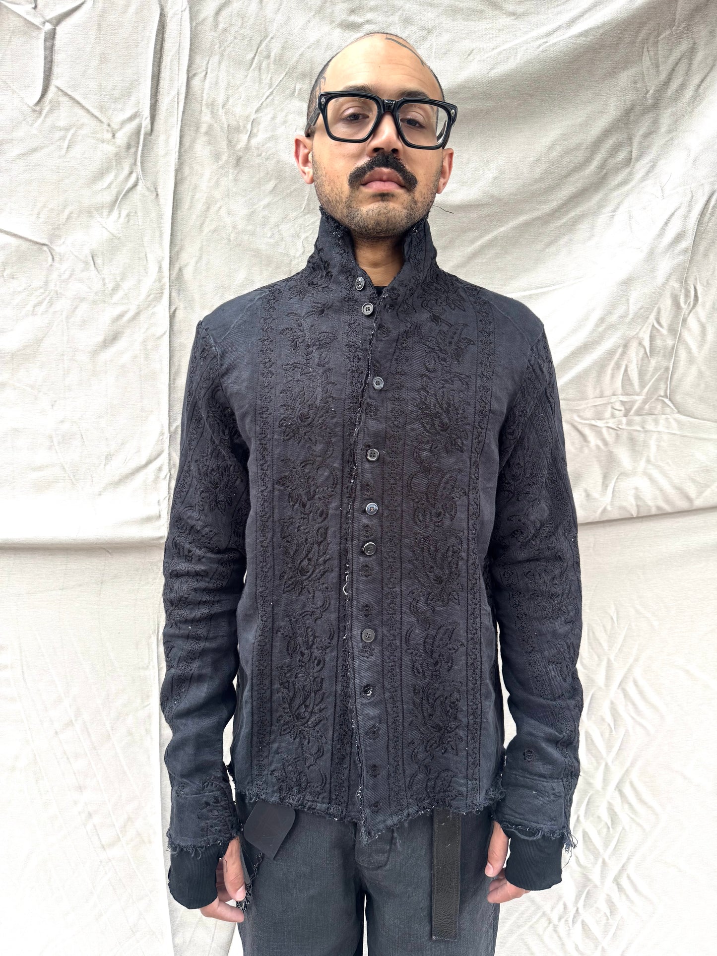FW26 || PROTOLOGICAL ARCHETYPE SHIRT || BLACK || EMBROIDERED LINEN
