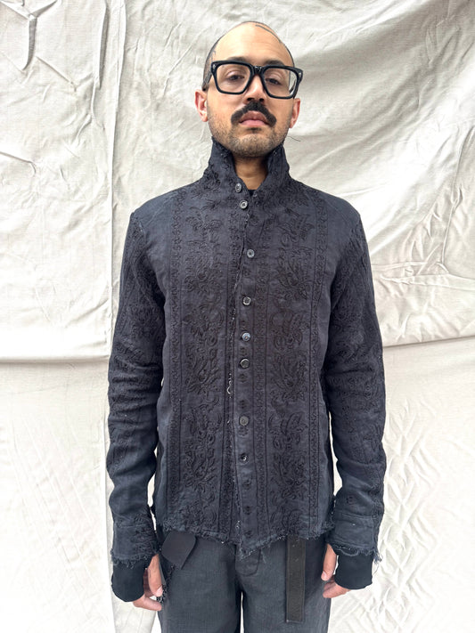 FW26 || PROTOLOGICAL ARCHETYPE SHIRT || BLACK || EMBROIDERED LINEN