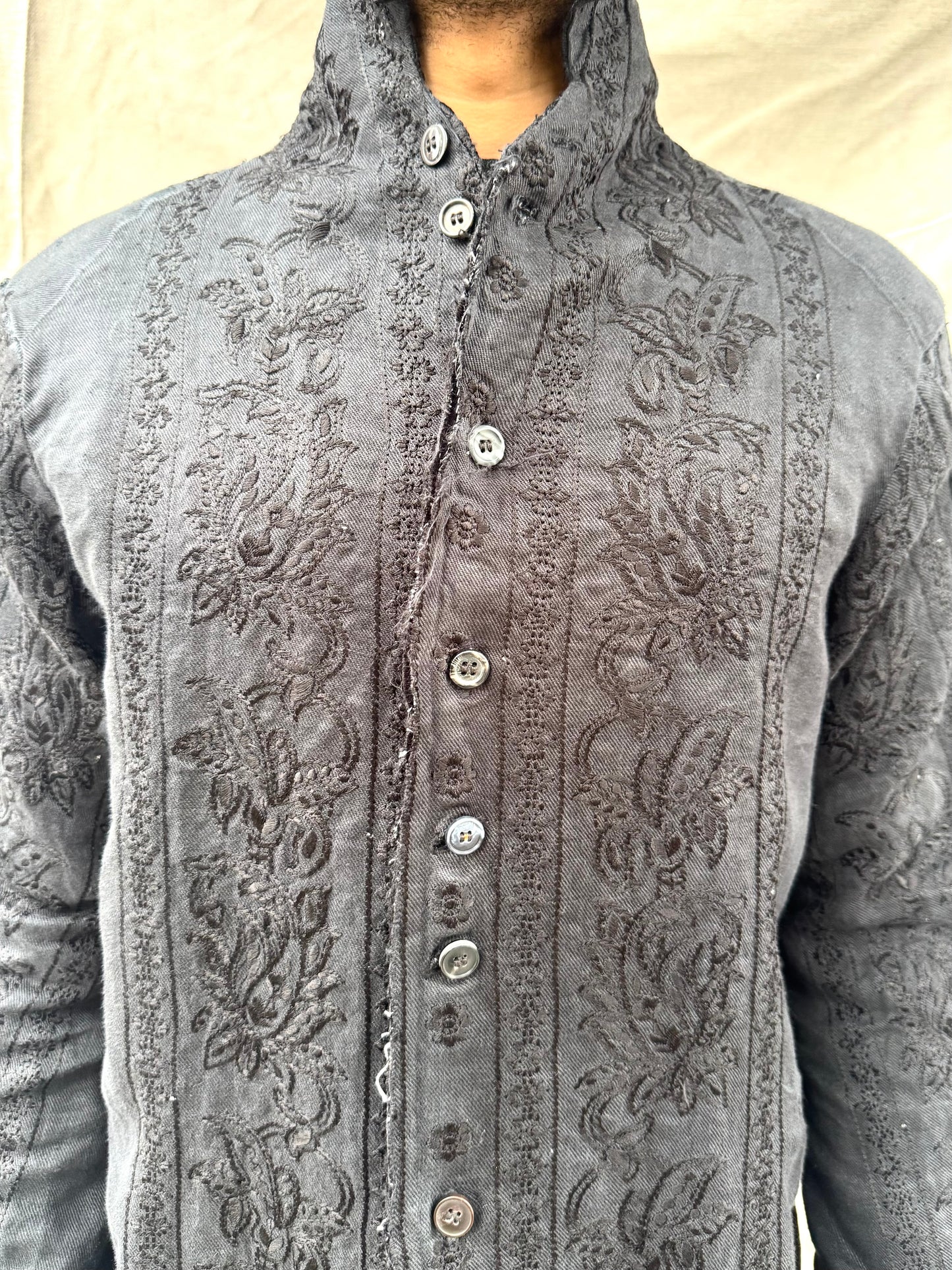 FW26 || PROTOLOGICAL ARCHETYPE SHIRT || BLACK || EMBROIDERED LINEN