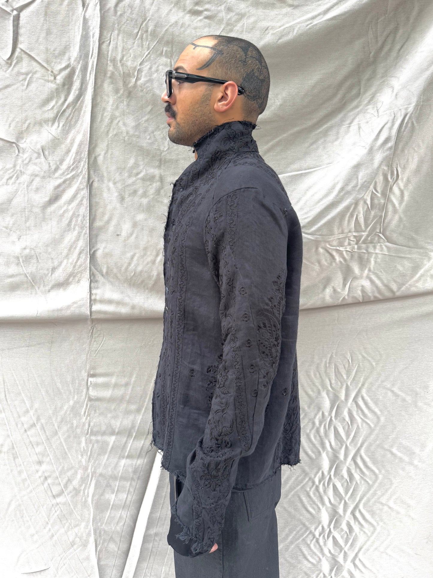FW26 || PROTOLOGICAL ARCHETYPE SHIRT || BLACK || EMBROIDERED LINEN