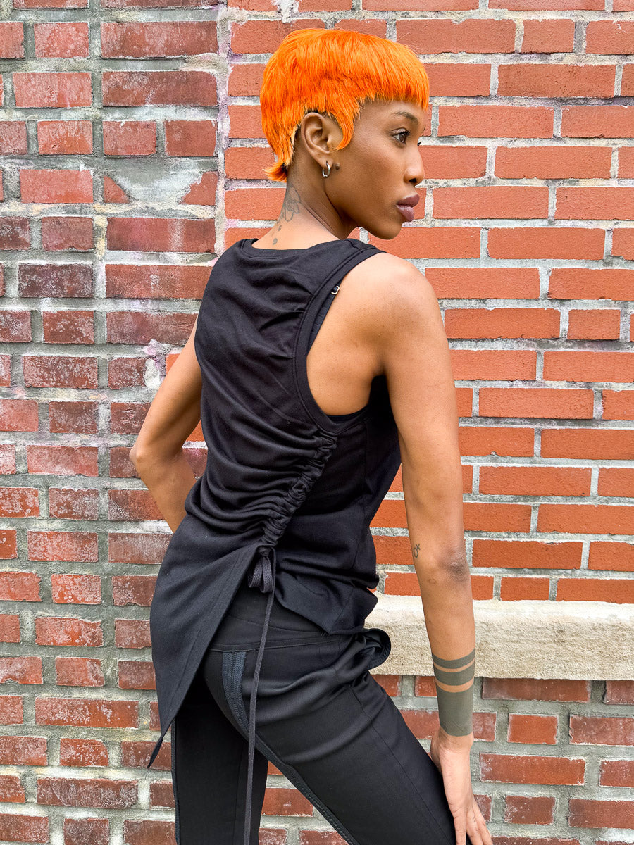 SS24 || CONVERTIBLE RUCHED BACK TANK || BLACK