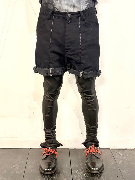 SS26 || OVERLOCKED FRONT SEAM GODDE SHORTS || OVERDYED BLACK DENIM