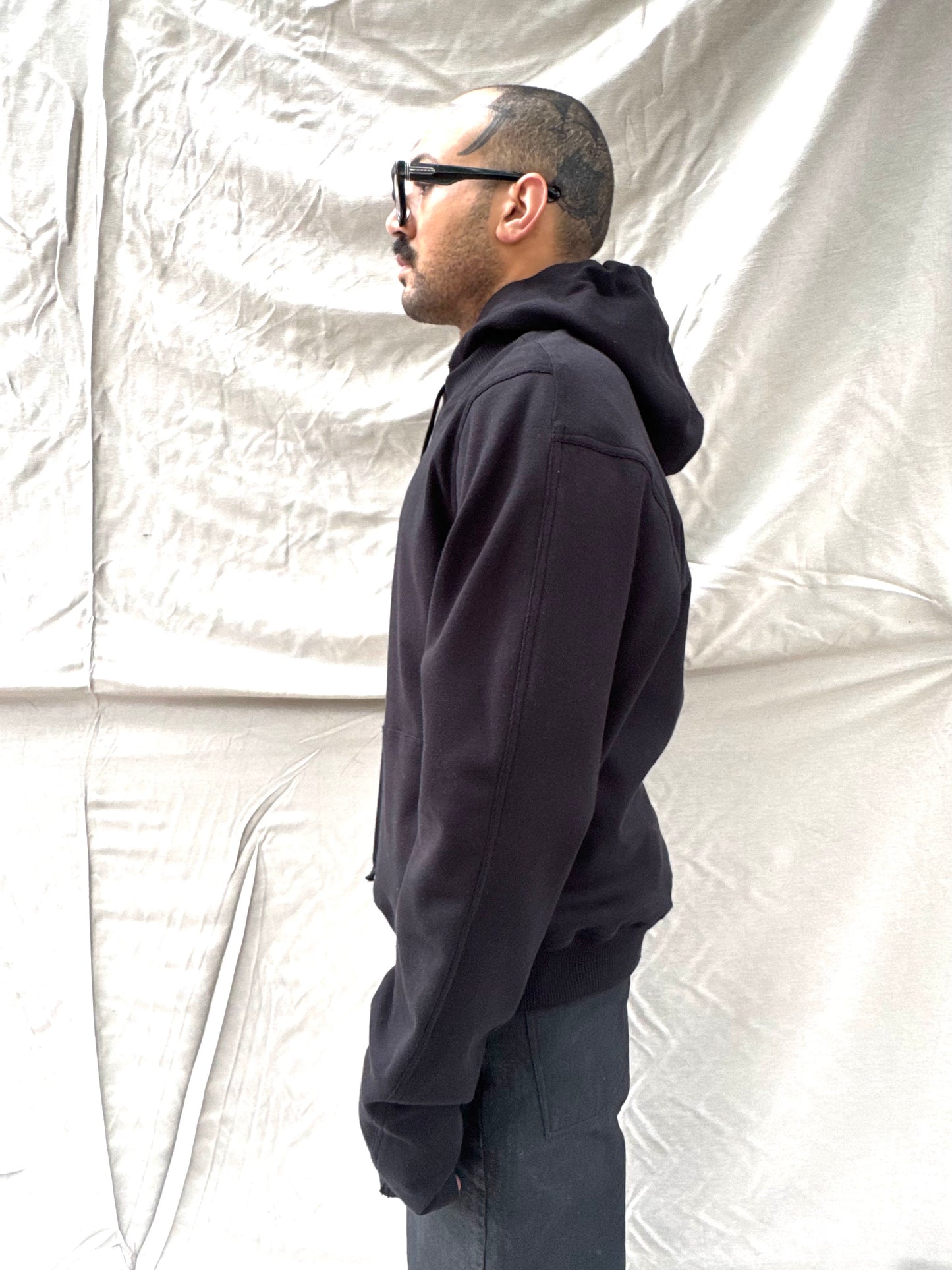 FW26 || 5 FAULTED SHOULDER - DOUBLE STITCHED HOODIE || BLACK COTTON