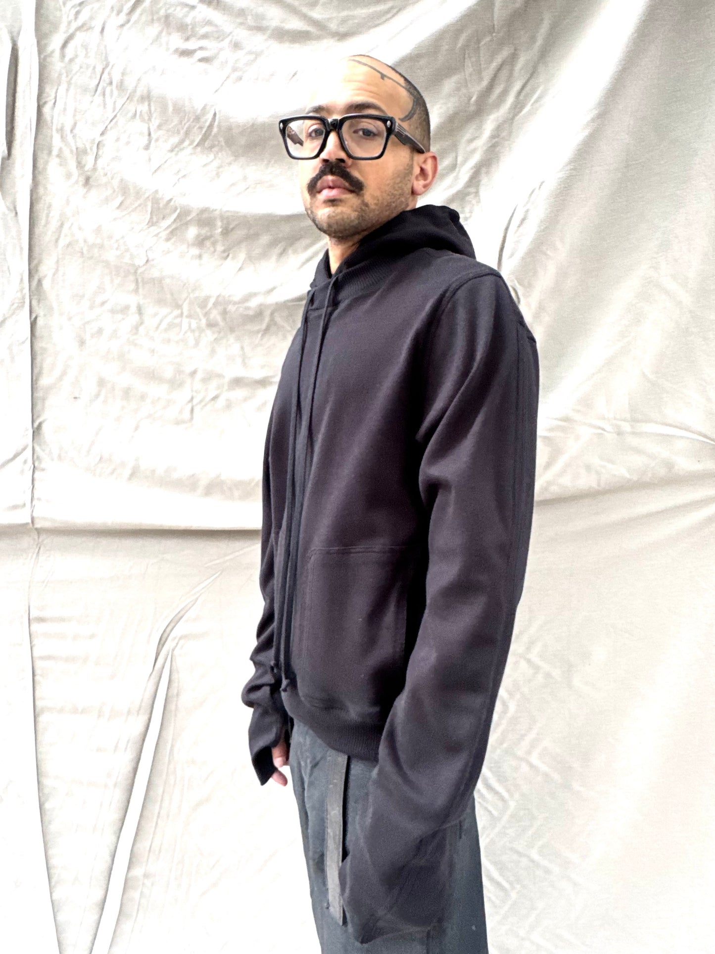 FW26 || 5 FAULTED SHOULDER - DOUBLE STITCHED HOODIE || BLACK COTTON