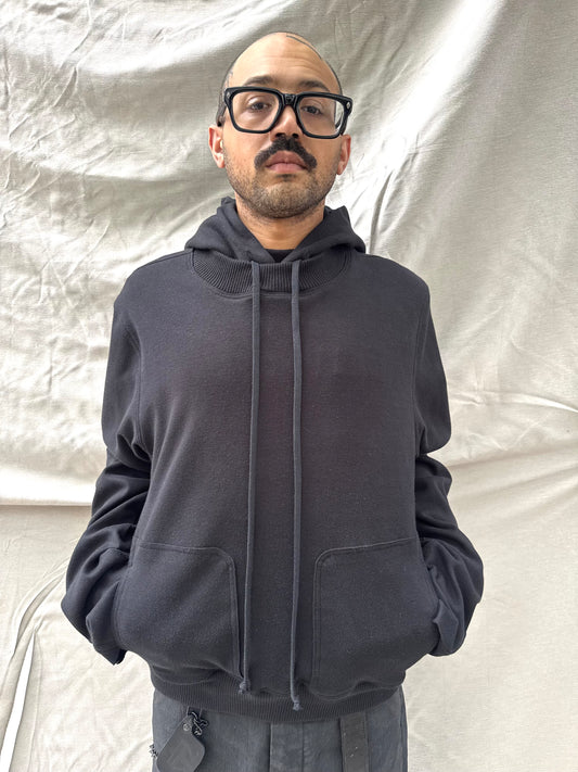 FW26 || 5 FAULTED SHOULDER - DOUBLE STITCHED HOODIE || BLACK COTTON