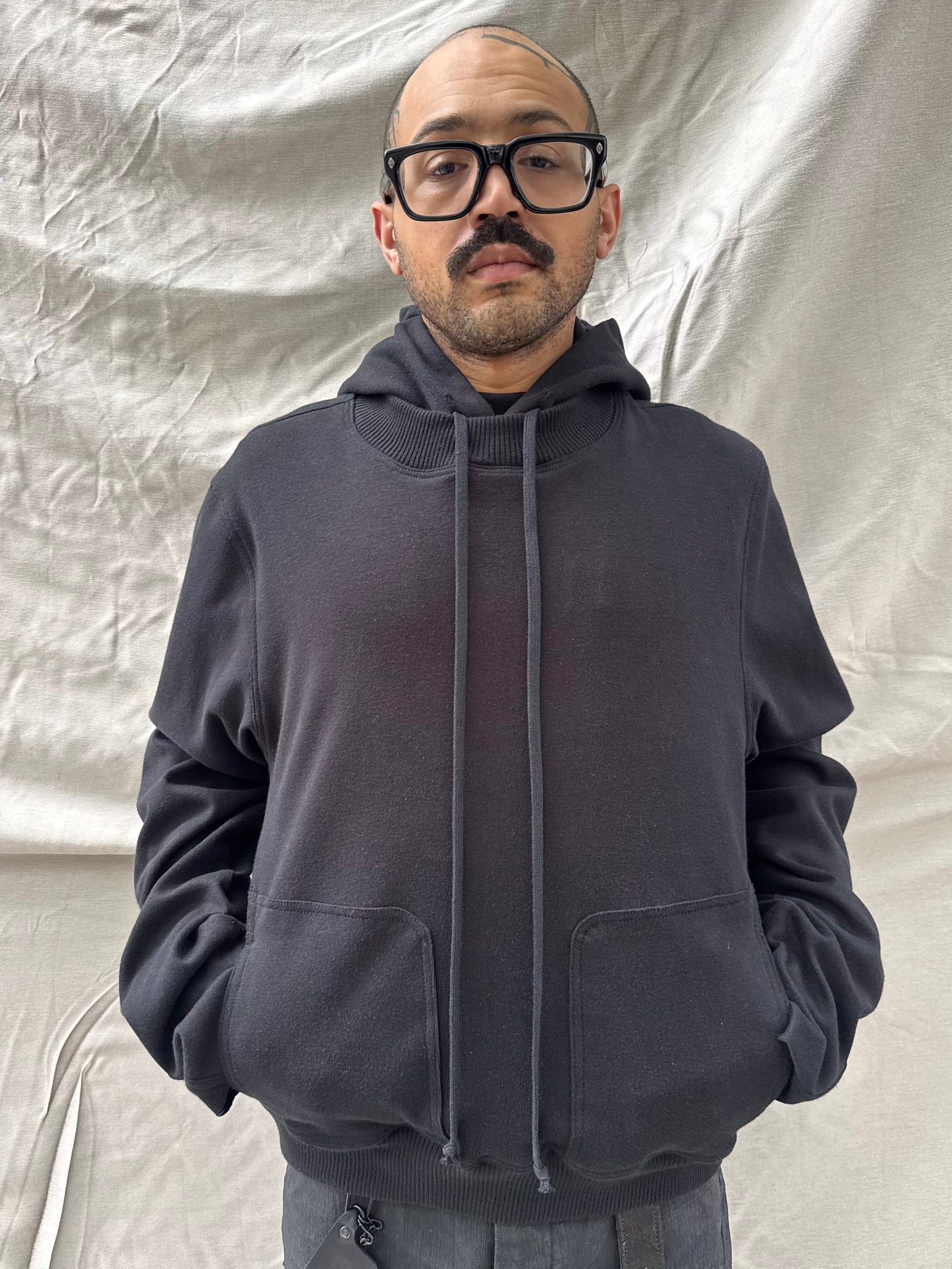 FW26 || 5 FAULTED SHOULDER - DOUBLE STITCHED HOODIE || BLACK COTTON