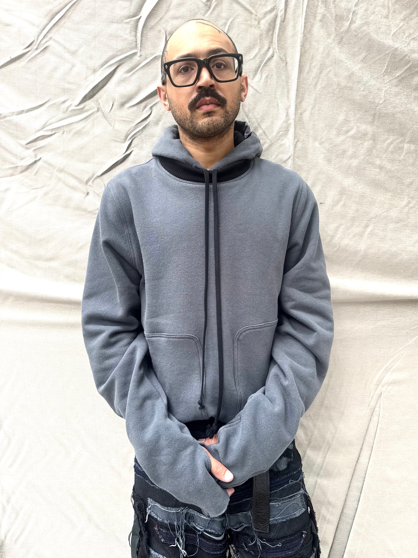 FW26 || FAULTED SHOULDER - DOUBLE STITCHED HOODIE ||GREY COTTON