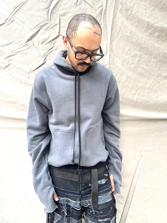 FW26 || FAULTED SHOULDER - DOUBLE STITCHED HOODIE ||GREY COTTON