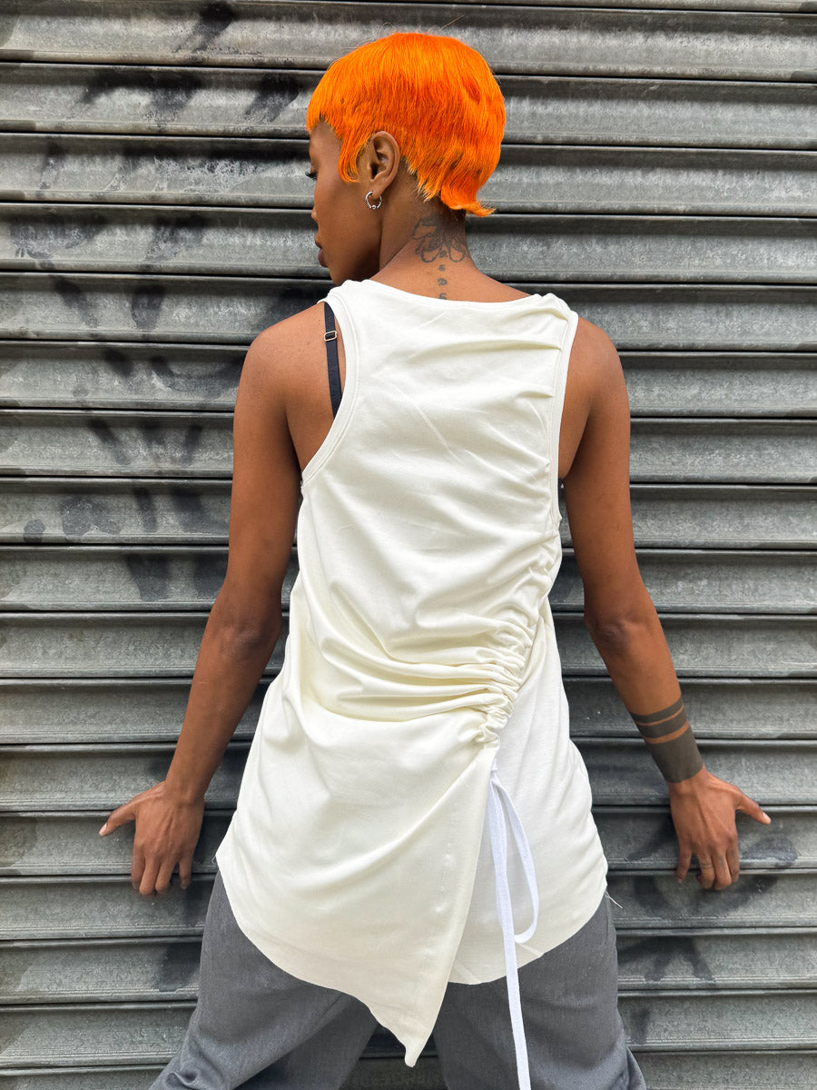 SS24 || CONVERTIBLE RUCHED BACK TANK || WHITE