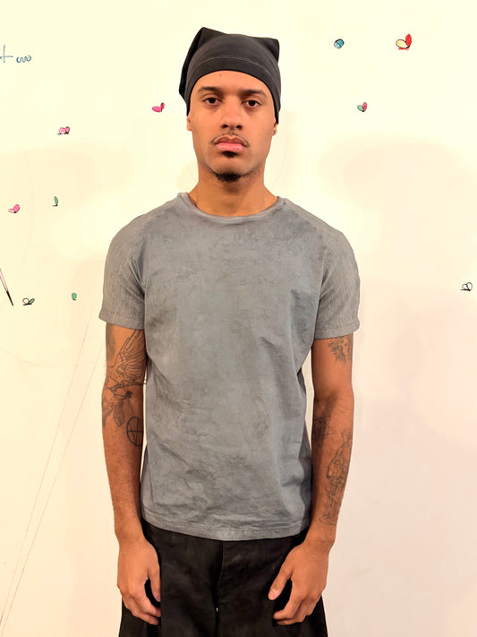 SS26 ||SYMMETRICAL SHORT SLEEVE 3DT || GREY OVERDYED COTTON