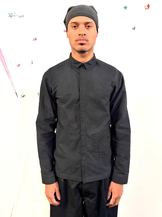 SS26 || FAULTED SHOULDER - |BOX| SHIRT -  LONG SLEEVE || BLACK COTTON