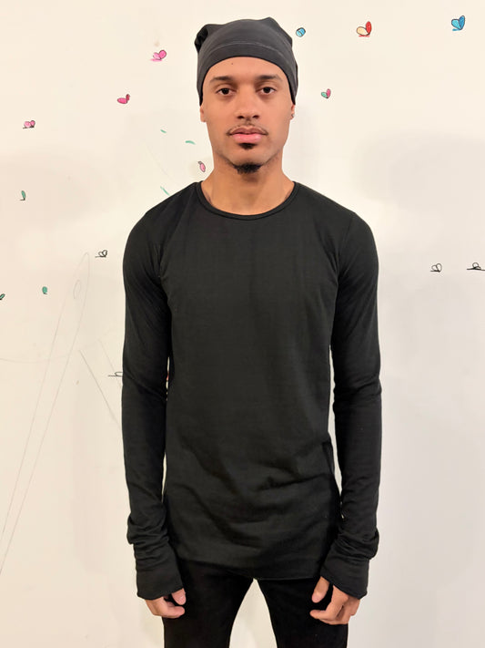 SS26 ||RUCHED SILK SPINE PRIMORDIAL TOP || BLACK