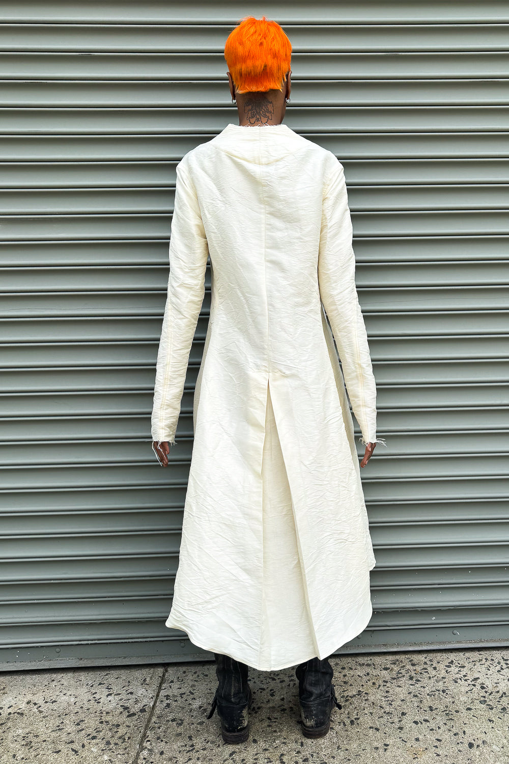 SS24 || FAULTED SHOULDER RUCHED SILK DRESS || WHITE