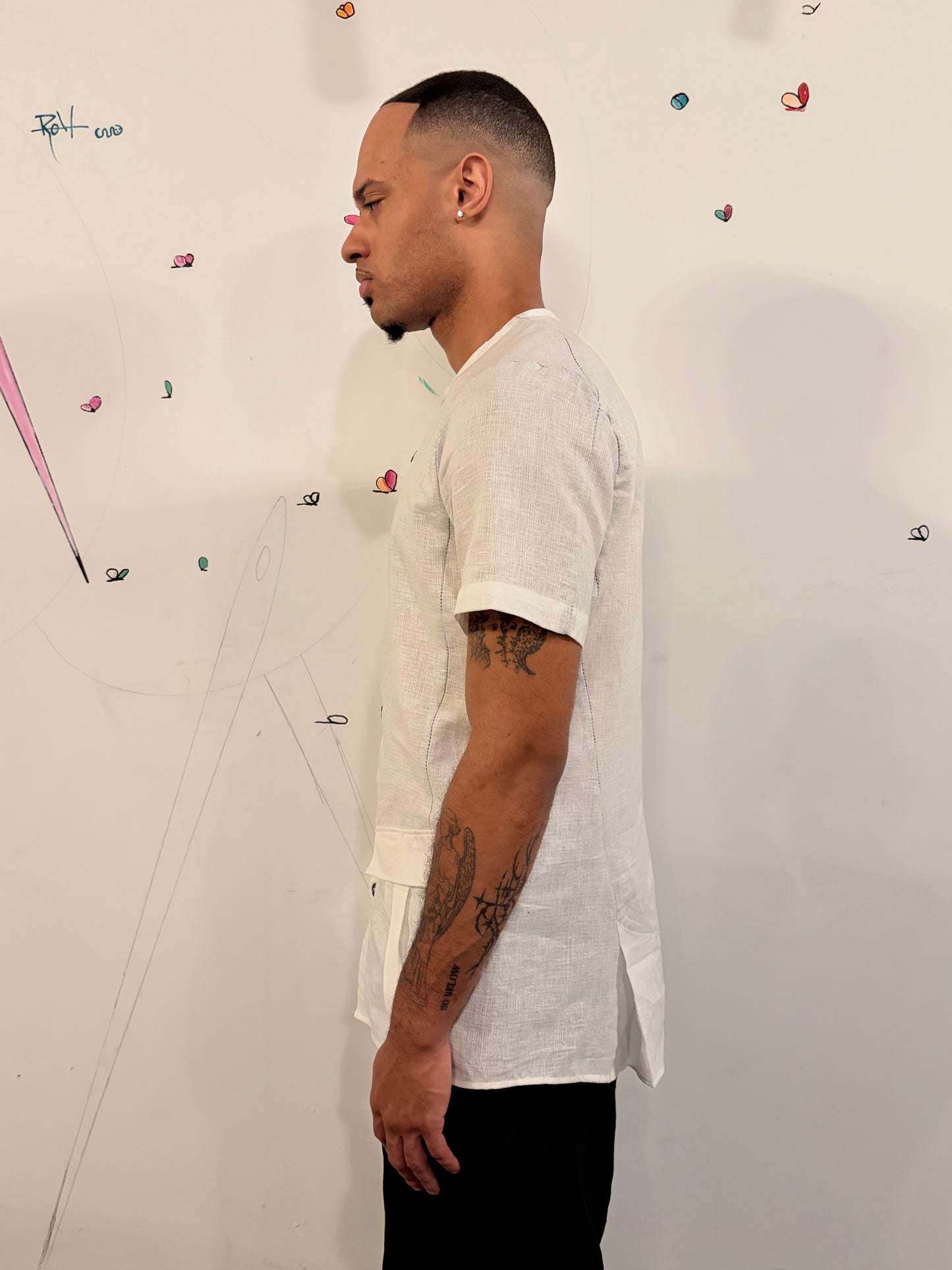 SS26 || COLLARLESS 3 PANEL  BACK VENT SHIRT || SHORT SLEEVE - WHITE