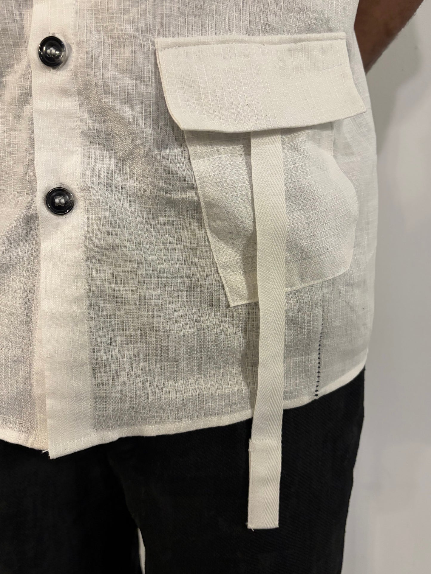 SS26 || COLLARLESS 3 PANEL  BACK VENT SHIRT || SHORT SLEEVE - WHITE