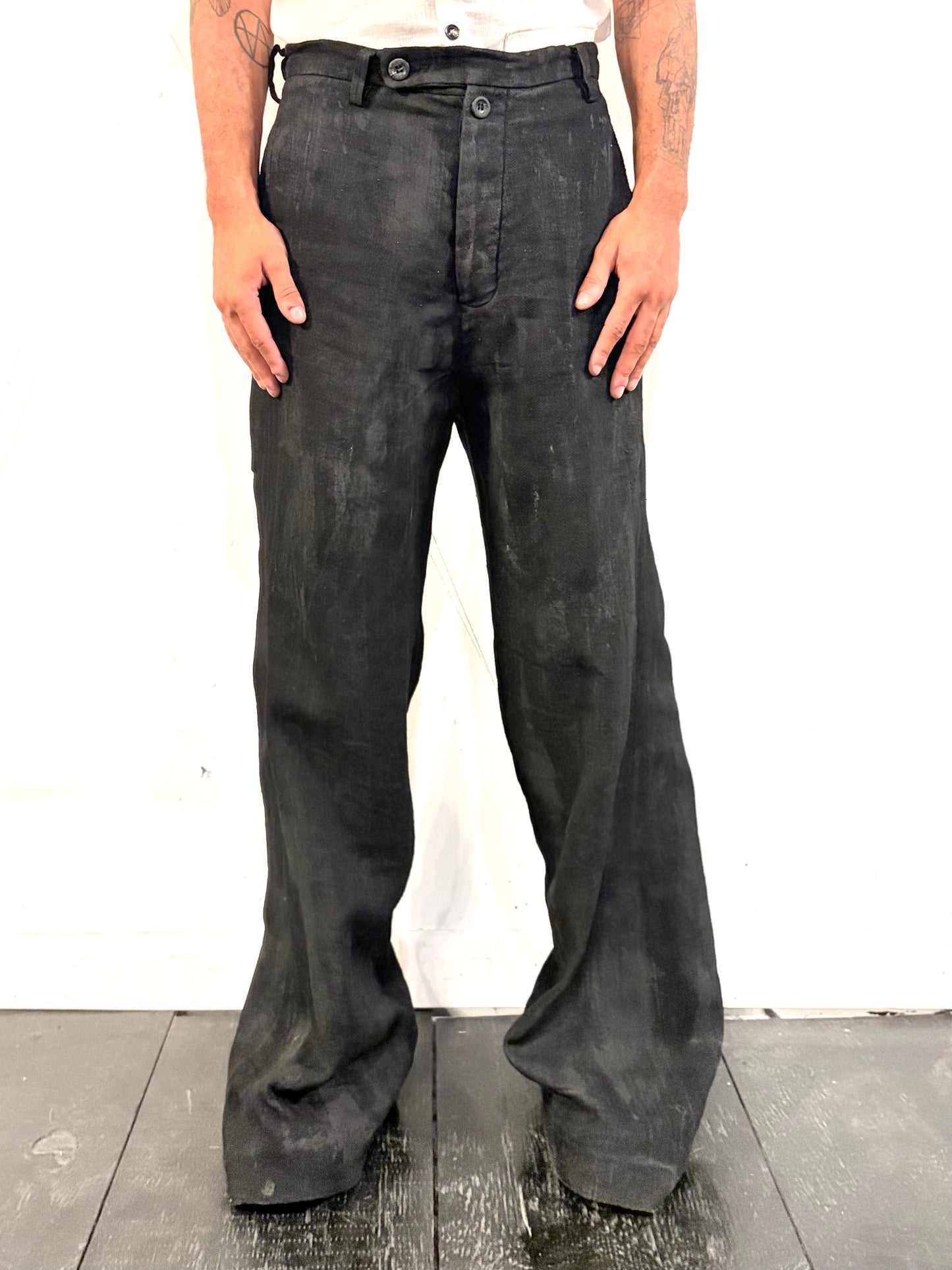 SS26 || CLASSIC GODDE "WORK" PANTS ||  LINEN || VOLCANIC SULPHUR BLACK