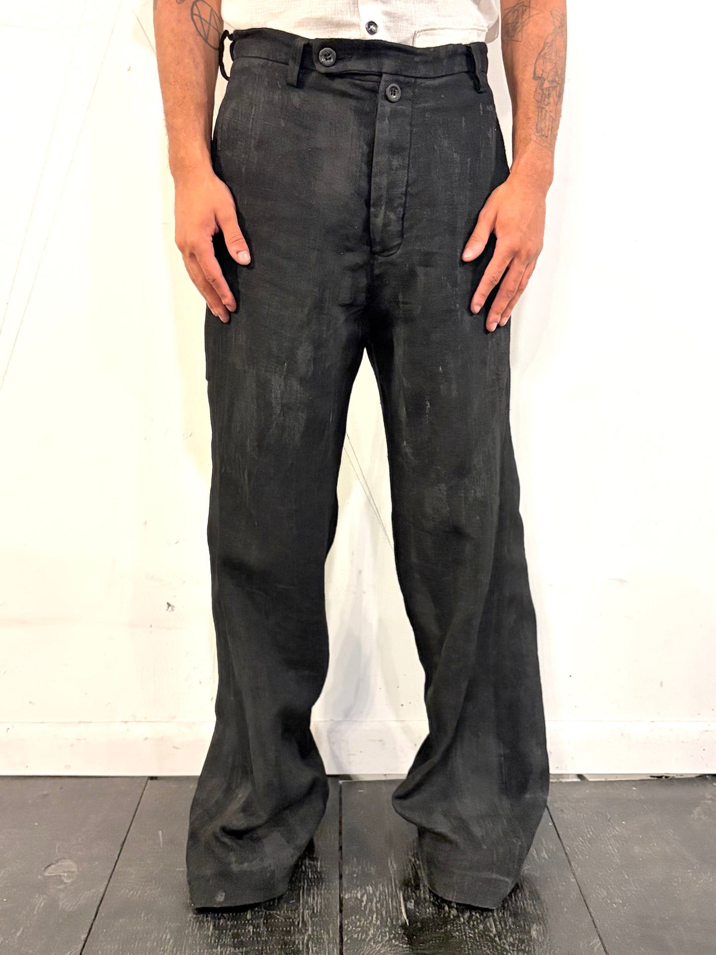 SS26 || CLASSIC GODDE "WORK" PANTS ||  LINEN || VOLCANIC SULPHUR BLACK