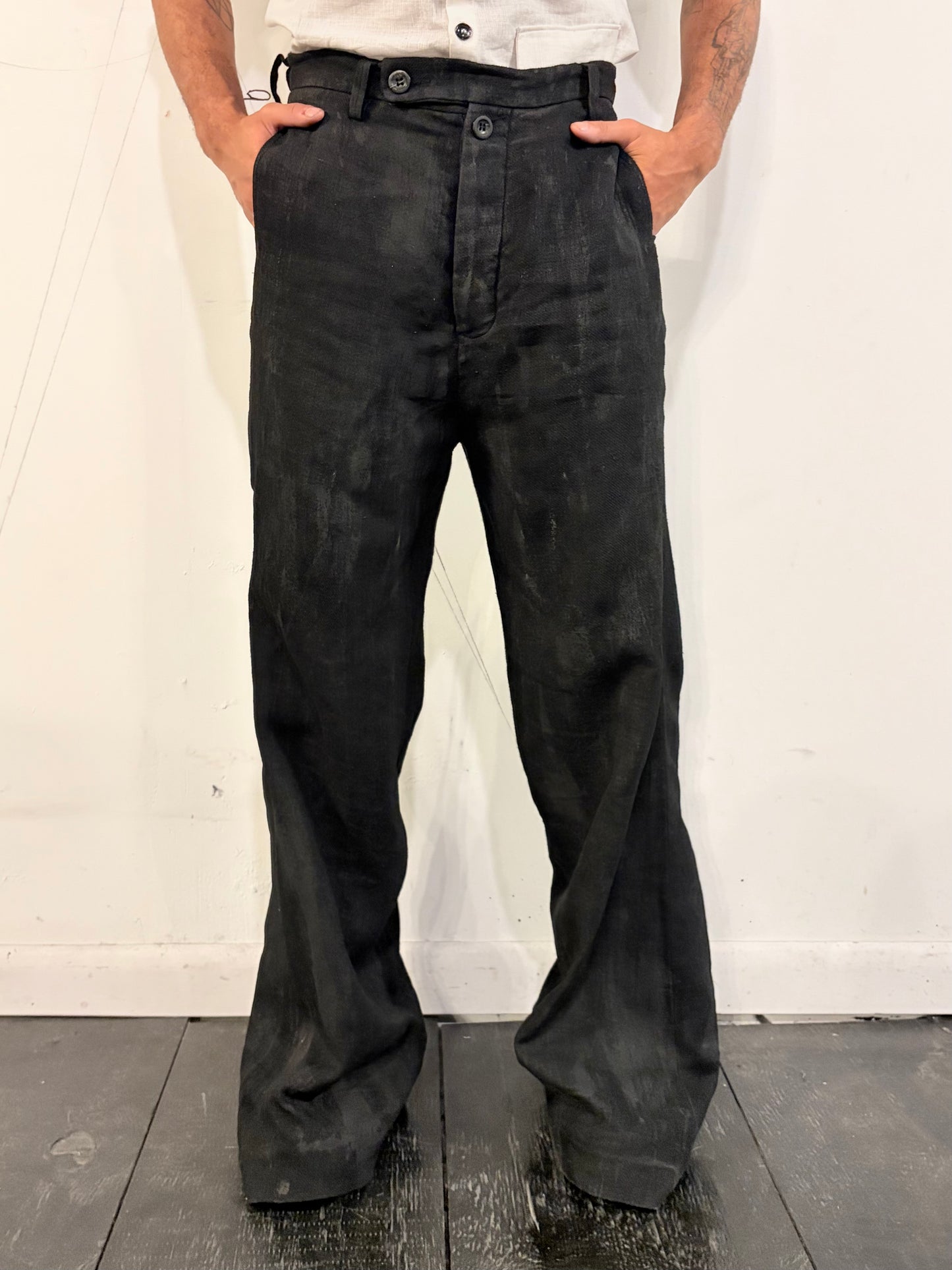 SS26 || CLASSIC GODDE "WORK" PANTS ||  LINEN || VOLCANIC SULPHUR BLACK