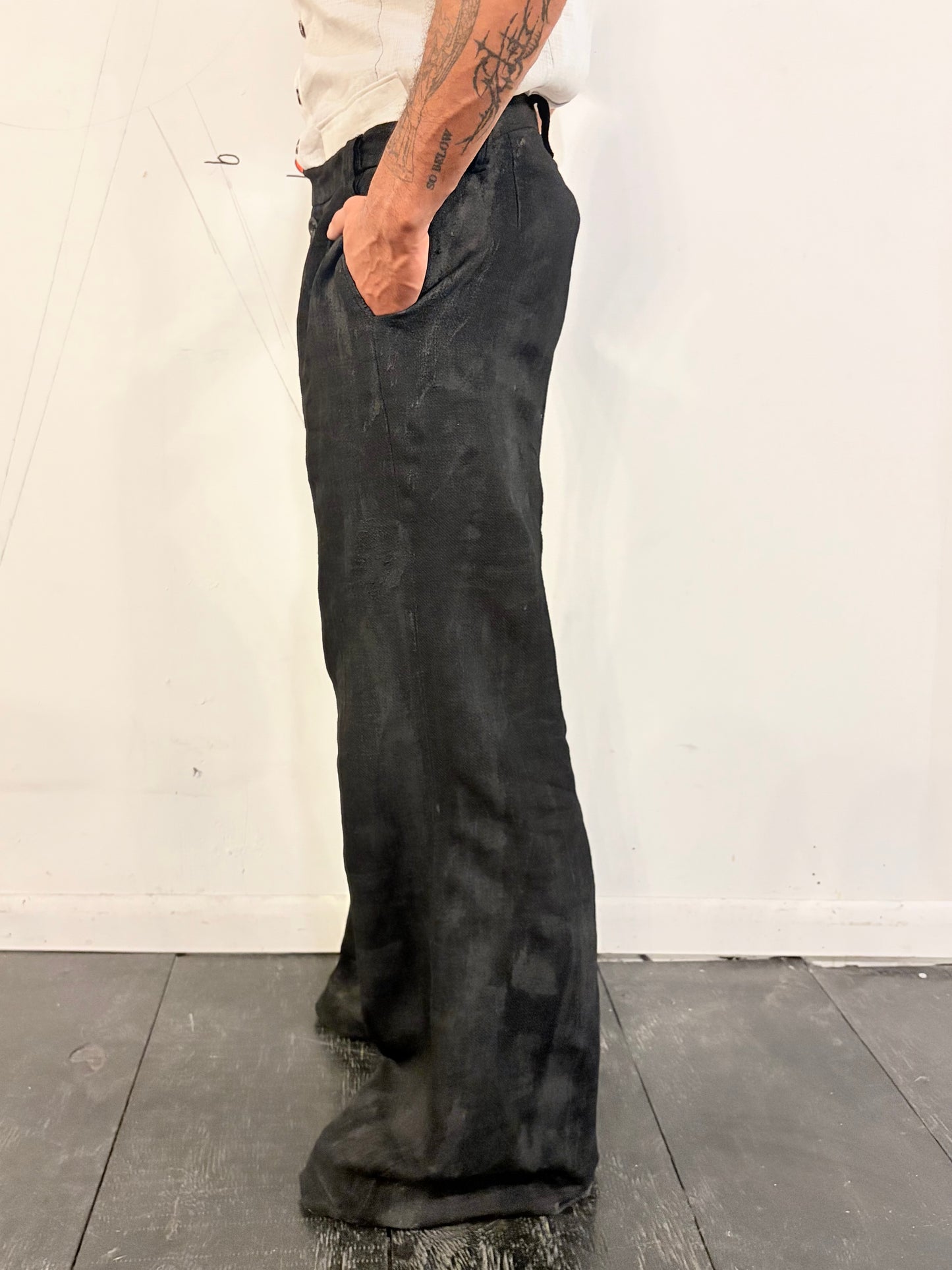 SS26 || CLASSIC GODDE "WORK" PANTS ||  LINEN || VOLCANIC SULPHUR BLACK