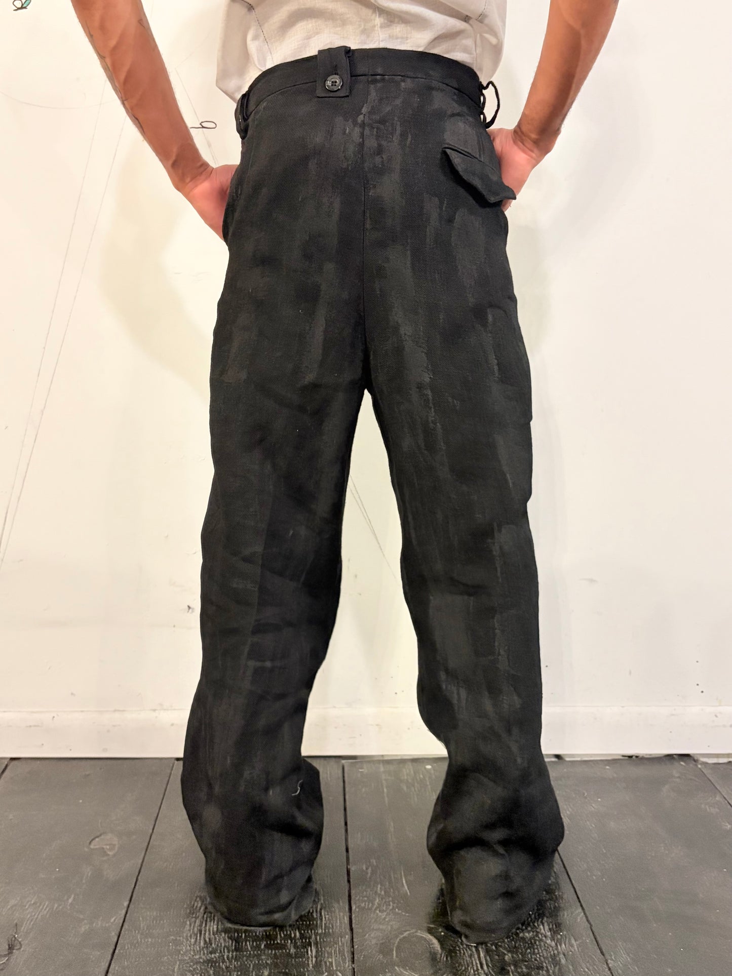 SS26 || CLASSIC GODDE "WORK" PANTS ||  LINEN || VOLCANIC SULPHUR BLACK