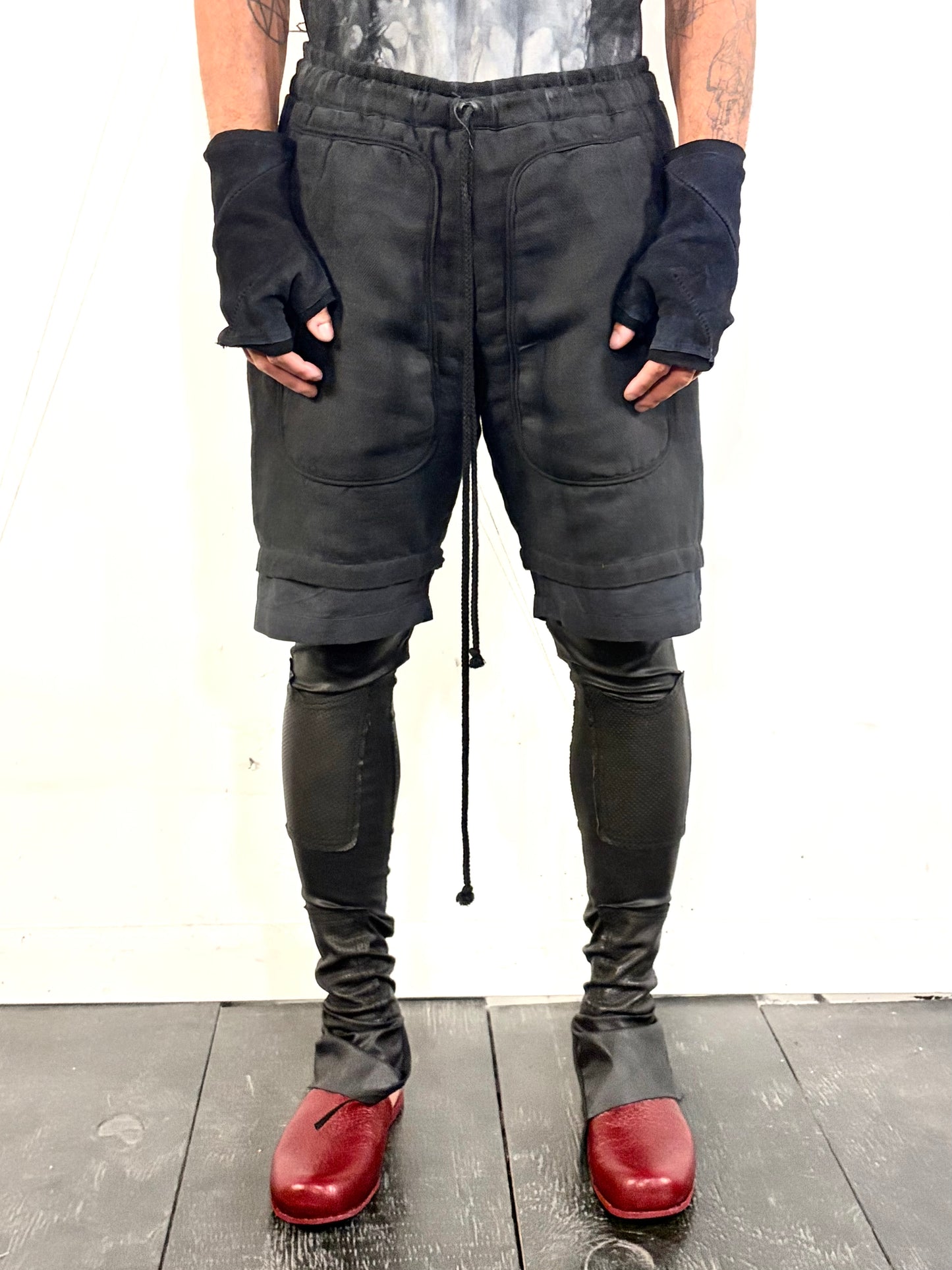 SS26 ||  LAYERING  LEGGINGS || BLACK STRETCH + PERFORATED LEATHER