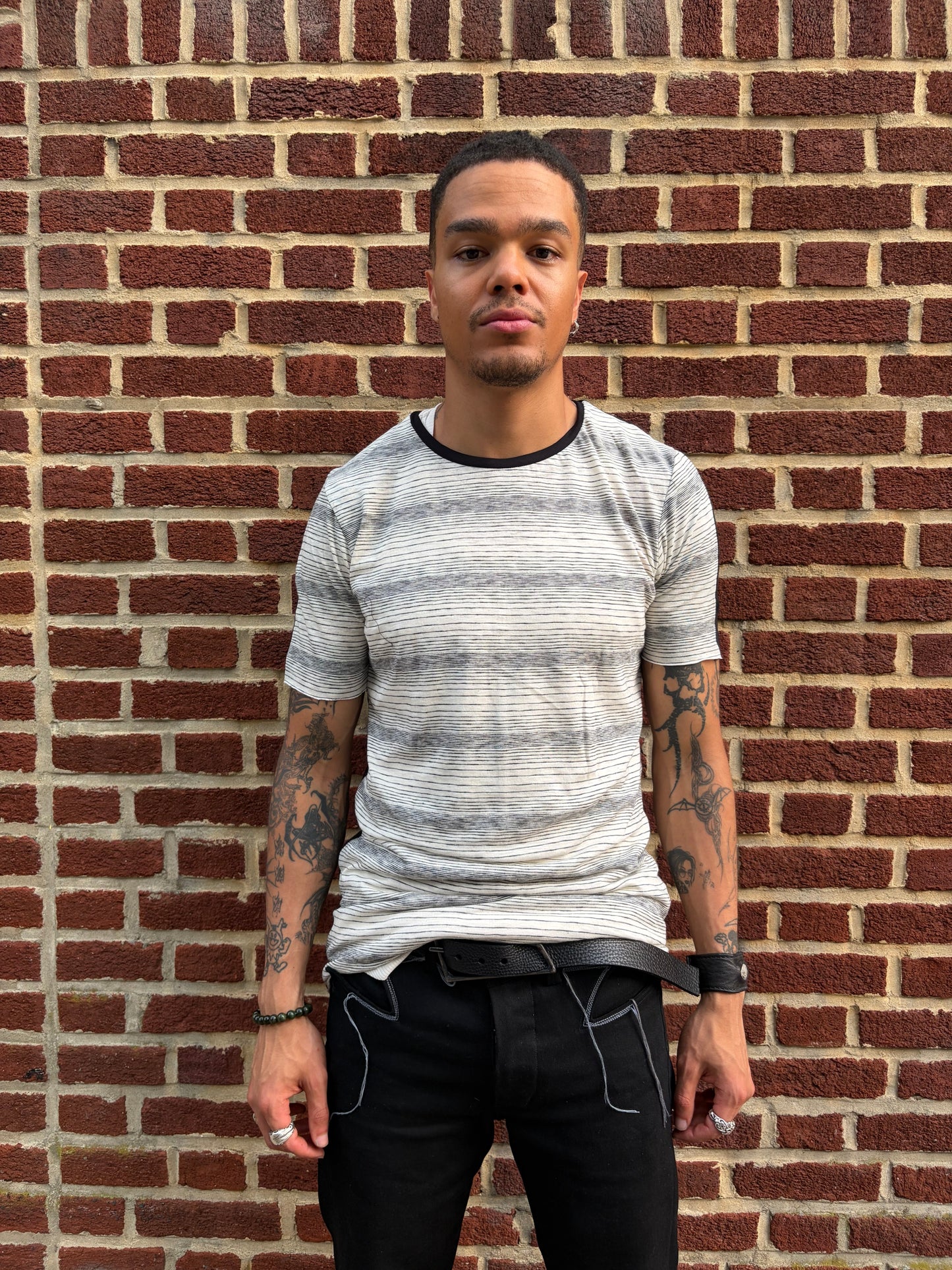 ZBT JAMAICA || .5 PRIMORDIAL SHORT SLEEVE || WHITE  STRIPE ON BLACK